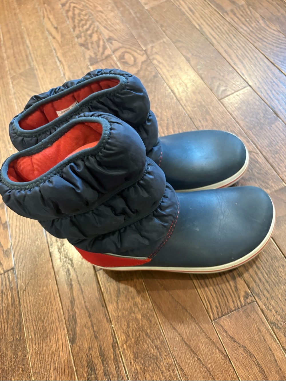 CROCS Kids Navy and Red Puffer Rain Boots
